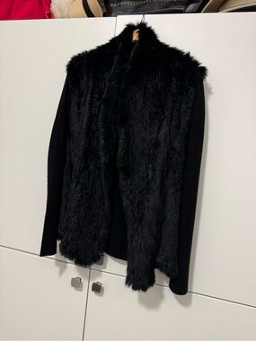 Qi Black Faux Fur Open-Front Teddy Jacket